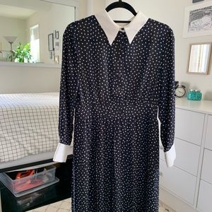 Half calf button up navy dress